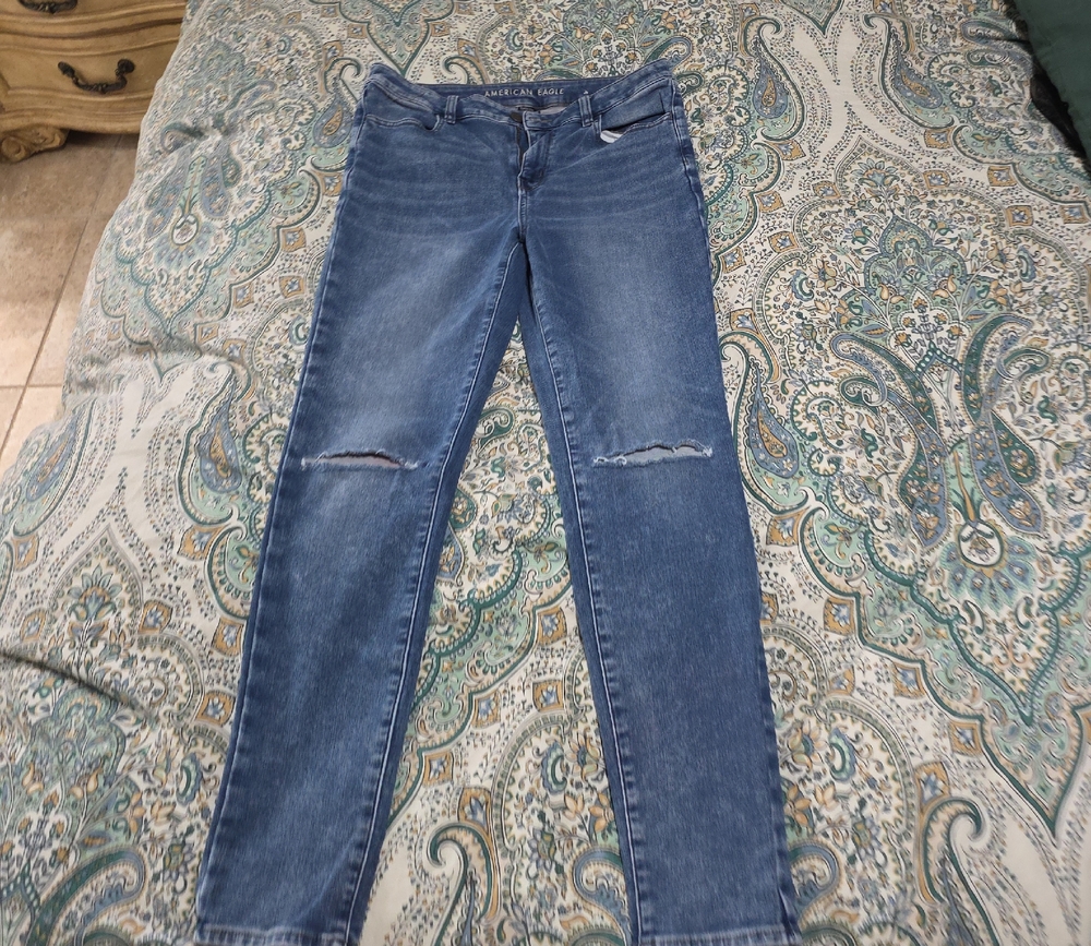 American Eagle Outfitters Distressed Blue Skinny Jeans Long